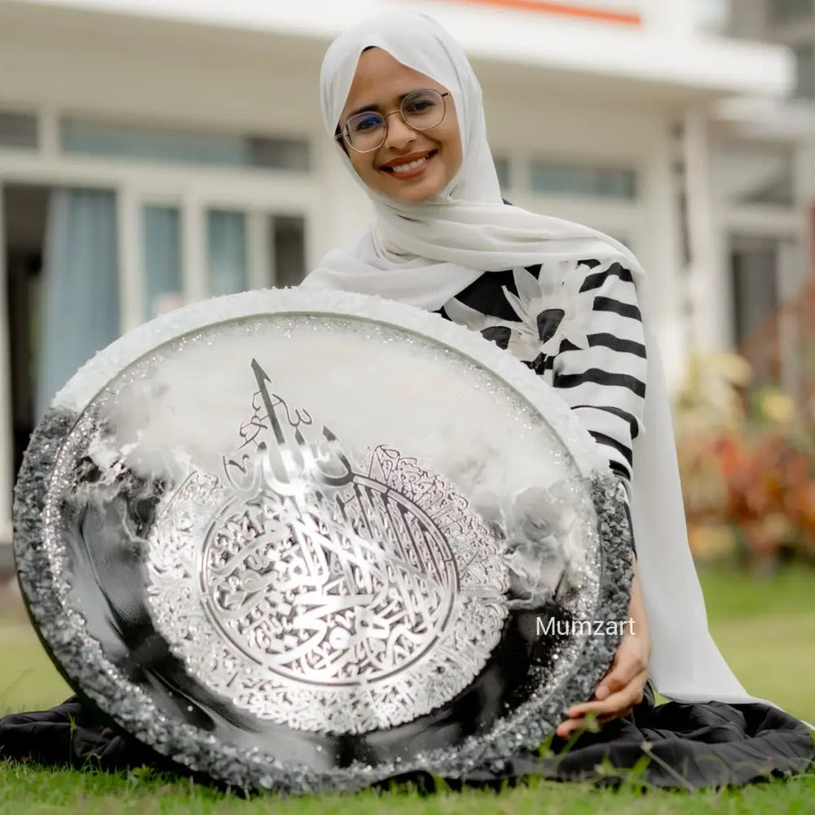 Black Round Ayatul Kursi Premium Crystal Frame